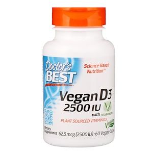 Doctor's Best Doctor’s Best Vegan D3, 2500 IU, 60 rostlinných kapslí