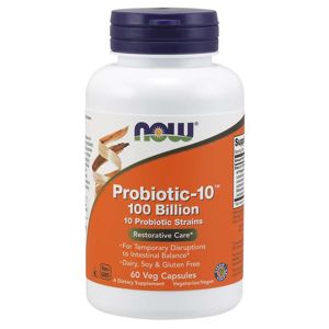NOW® Foods NOW Probiotic-10, probiotiká, 100 miliárd CFU, 10 kmeňov, 60 rastlinných kapsúl