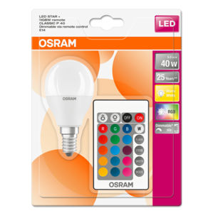 Žárovka OSRAM LED STAR+, závit E14, 5,5 W, stmívatelná, barevná (470 lm, RGB)