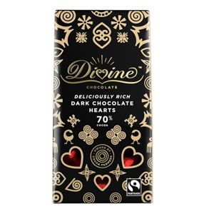 Divine Chocolate horké čokoládové srdiečka 70 %, 80 g