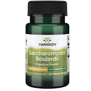 Swanson Saccharomyces Boulardii probiotika 5 mld CFU s prebiotiky MOS, 30 rostlinných kapslí