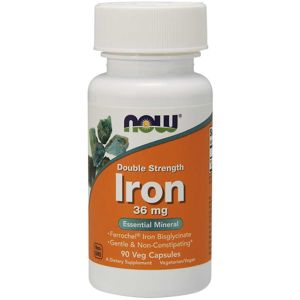 NOW® Foods NOW Iron Bisglycinate Double Strenght, železo chelát (Ferrochel), 36 mg, 90 rostlinných kapslí