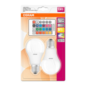 Žárovka OSRAM LED STAR+ 2 ks, závit E27, 9 W, stmívatelná, barevná (806 lm, RGB)