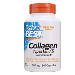 Doctor's Best Doctor’s Best Kolagén prášok, Typ I & III s vitamínom C 500 mg, 240 kapsúl