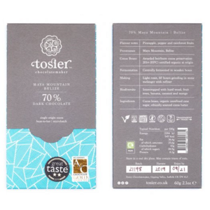 Tosier Chocolatemaker - Hořká čokoláda 70% kakao, Maya Mountain, Belize, 60 g,  EXP. Expirace 08/2022