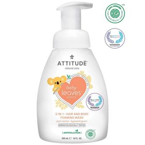 Attitude - detská umývacia pena 2v1 - Baby Leaves s vôňou hruškovej šťavy, 295 ml