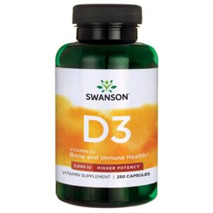 Swanson Vitamin D3, 2000 IU, Vyšší účinnost, 250 kapslí,  EXP. Expirace 10/2022
