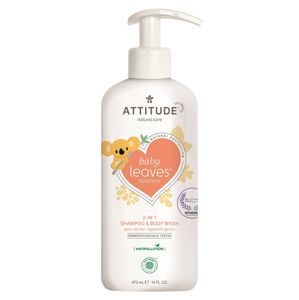 Attitude - detské telové mydlo a šampón 2v1 - Baby Leaves s vôňou hruškovej šťavy, 473 ml
