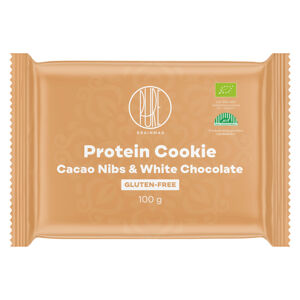 BrainMax Pure Protein Cookie, Kakaové bôby & Biela čokoláda, BIO, 100 g Proteinová sušenka s kakaovými boby a bílou čokoládou / *CZ-BIO-001 certifikát
