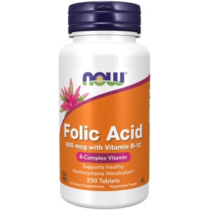 NOW® Foods NOW Folic Acid (kyselina listová), 800 mcg, 250 tablet