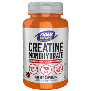 NOW® Foods NOW Creatine monohydrate, kreatin monohydrát, 750 mg, 120 rostlinných kapslí