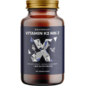 BrainMax Vitamin K2 jako MK7 150 mcg, 100 rostlinných kapslí Najlepšie vstrebateľná a využiteľná patentovaná forma vitamínu K2 MK-7.