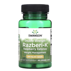 Swanson Double Strength Razberi-K, Malinové ketony, 200 mg, 60 rostlinných kapslí Výživový doplnok