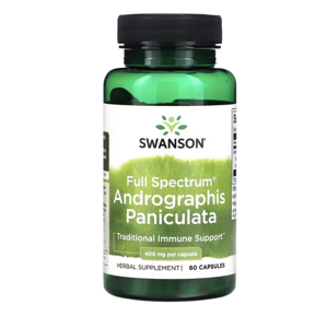 Swanson, Full Spectrum Andrographis Paniculata, právenka latnatá, 400 mg, 60 kapslí Výživový doplnok