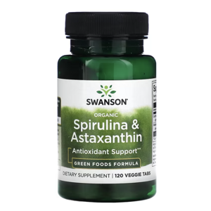Swanson Organic Spirulina & Astaxanthin, 120 rostlinných tablet Výživový doplnok