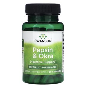 Swanson Pepsin&Okra, trávicí enzym s vlákninou, 90 kapslí Výživový doplnok