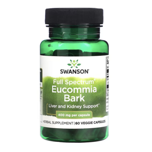 Swanson Eucommia Bark, Gumojilm, 400 mg, 60 rostlinných kapslí Výživový doplnok