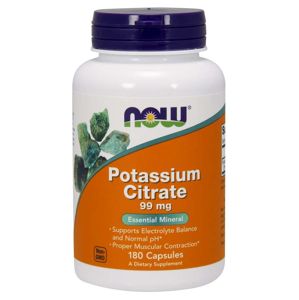 NOW® Foods NOW Potassium Citrate (draslík ako citrát draselný), 99 mg, 180 rastlinných kapsúl