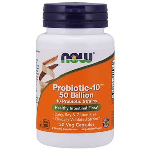 NOW® Foods NOW Probiotic-10, probiotiká, 50 miliárd CFU, 10 kmeňov, 50 rastlinných kapsúl