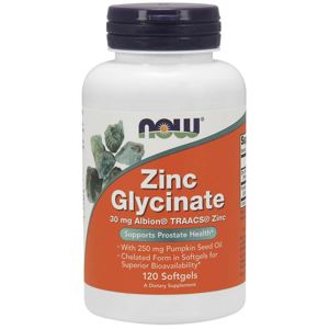 NOW® Foods NOW Zinc Glycinate (zinok bisglycinát + tekvicový olej), 30 mg, 120 softgel kapsúl