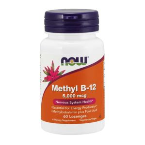 NOW® Foods NOW Methyl B12 with Folic Acid (Vitamín B12 + Kyselina Listová v aktívnych formách), 5000 mcg, 60 pastiliek