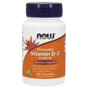 NOW® Foods NOW Vitamín D3, 5000 IU, 120 žuvacích pastiliek