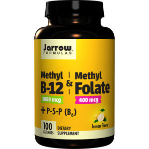 Jarrow Formulas Jarrow Methyl B-12 & Methyl Folate, (vitamín B12 + kyselina listová, aktivované formy), 1000 mcg/400 mcg, 100 pastiliek