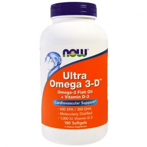 NOW® Foods NOW Ultra omega-3 s vitamínom D, 300 DHA / 600 EPA, 180 softgel kapsúl