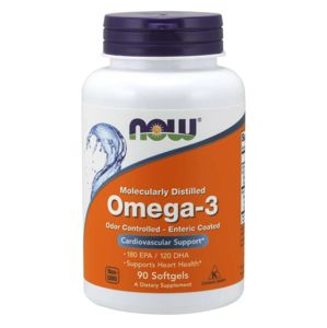 NOW® Foods NOW Omega-3, molekulárne destilované a enterosolventné kapsule, 90 softgélových kapsúl