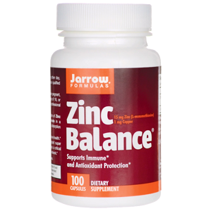 Jarrow Formulas Zinc Balance, L-methionin zinok L-OptiZinc + meď, 15 mg, 100 kapsúl